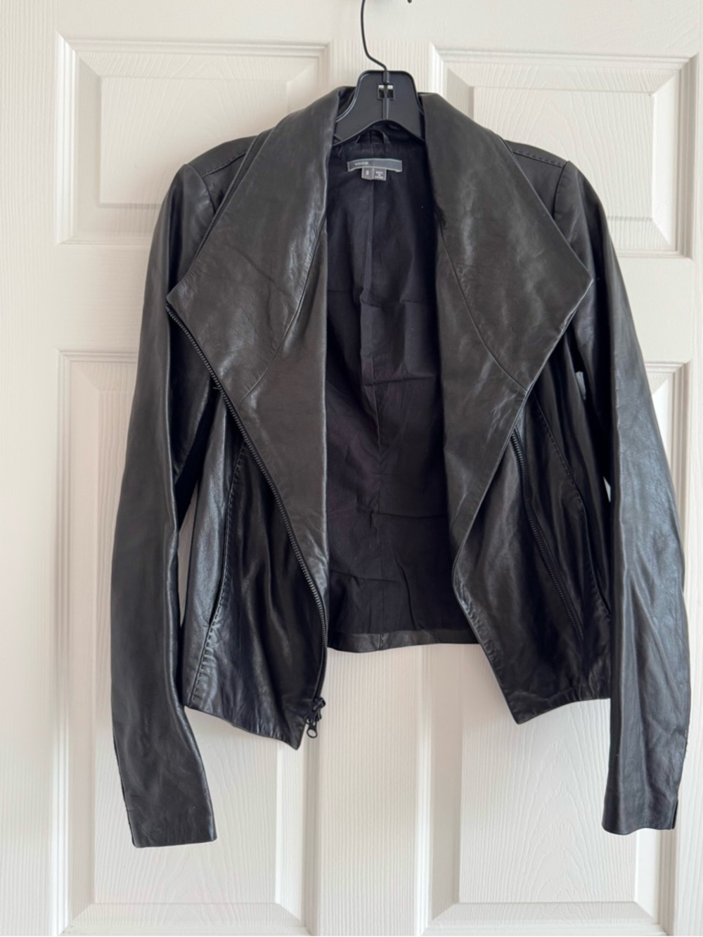 Vince Black Leather Draped Zip Jacket